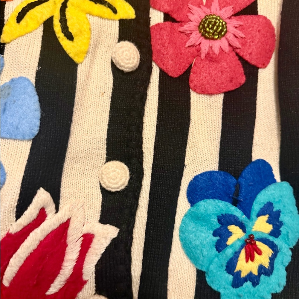 Michael Simon Black and White Striped Floral Jacket - Picture 3 of 5